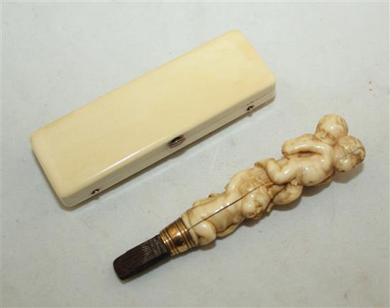 A Regency split pearl set ivory toothpick box, 3.25in.